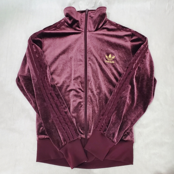 Adidas Velour Firebird Trefoil Track Jacket Maroon Gold Pockets Medium Y2K - Picture 13 of 17